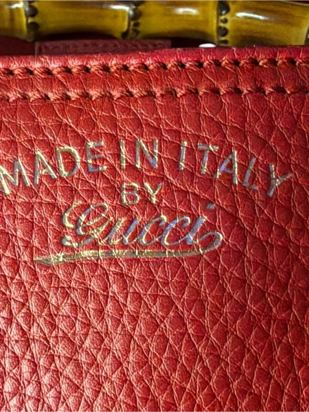 Gucci Red Pebbled Leather Bamboo Shopper Tote with Strap - Picture 6 of 11